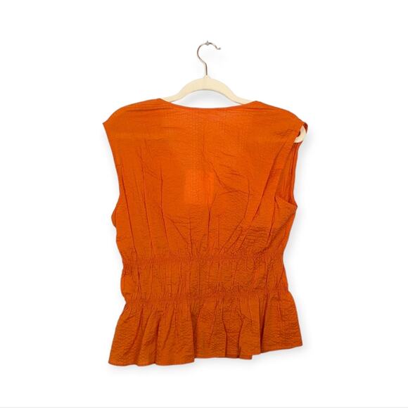 NWT Frame Orange Crush Ruched Button Front Sleeveless Blouse Size S - Picture 2 of 10